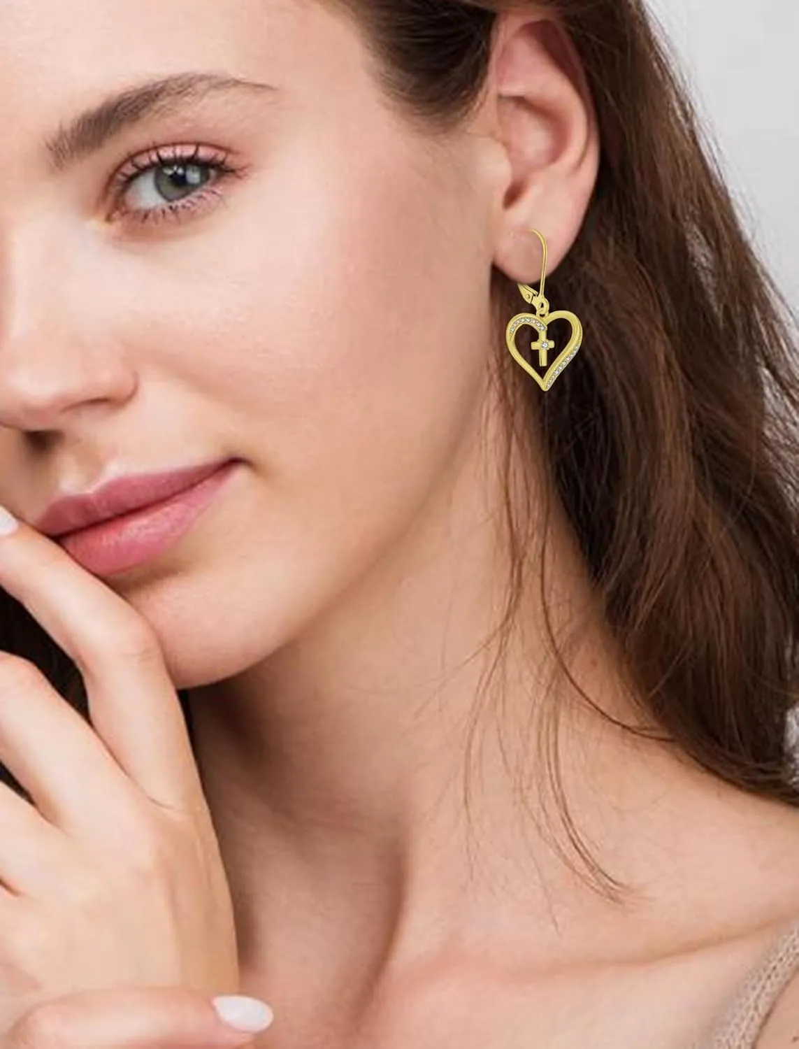 Cross Earrings 925 Sterling Silver Earrings for Women, Heart Dangle Drop Earrings for Jewelry Gifts