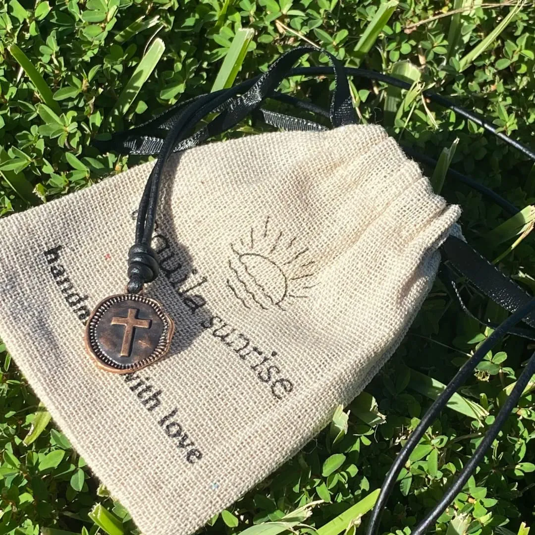 Cross Leather Necklace Mens - Men Cross Coin, Religious Pendant, Medallion Necklaces, Christmas Gift, Catholic Pendant, Christian Charms, Women Gifts to Husband Cute Crosses Best Friend (Copper)