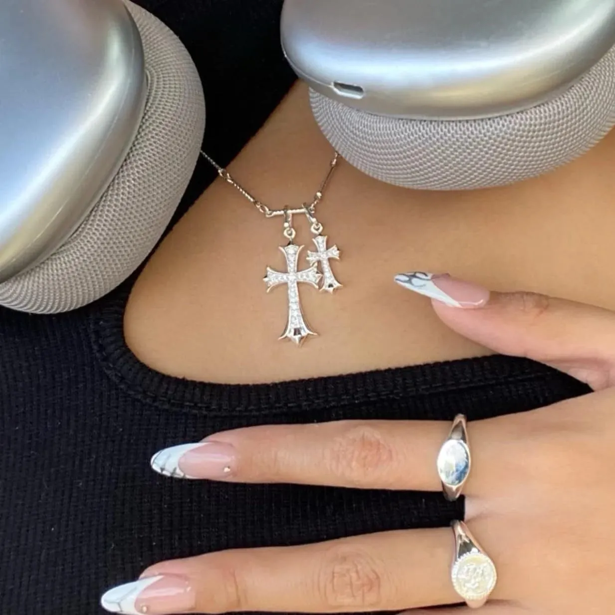Cross Necklace 14K Gold/Silver Plated Double Cross Pendant Necklace Dainty Diamond Cross Charm Link Chain Choker Delicate Faith Jewelry Religious Gifts for Women