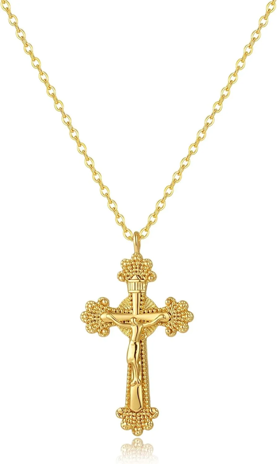Cross Necklace for Women 14K Gold Plated Cross Necklace Dainty Tiny Cross Pendant Simple Small Cross Necklaces Gold Necklace for Women Trendy Gold Jewelry Gift