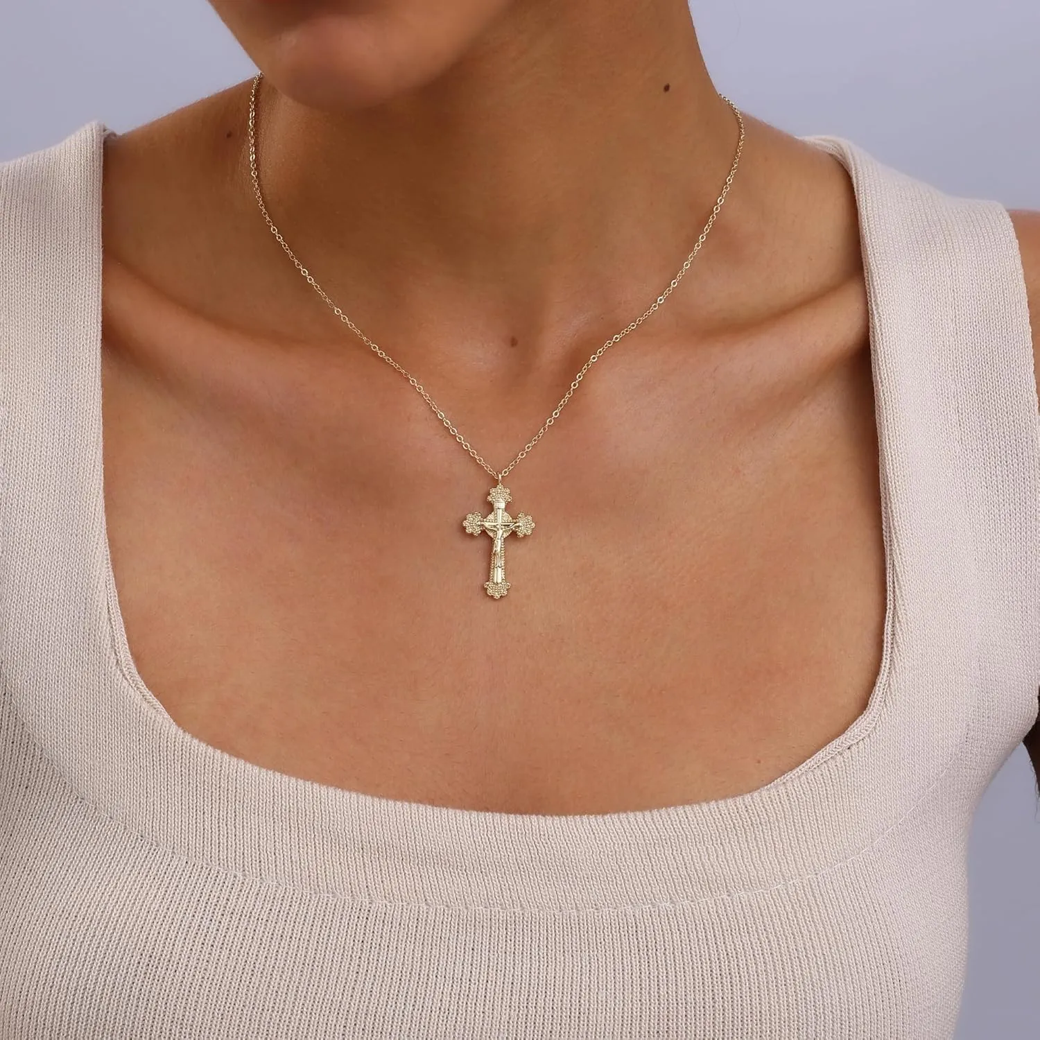Cross Necklace for Women 14K Gold Plated Cross Necklace Dainty Tiny Cross Pendant Simple Small Cross Necklaces Gold Necklace for Women Trendy Gold Jewelry Gift
