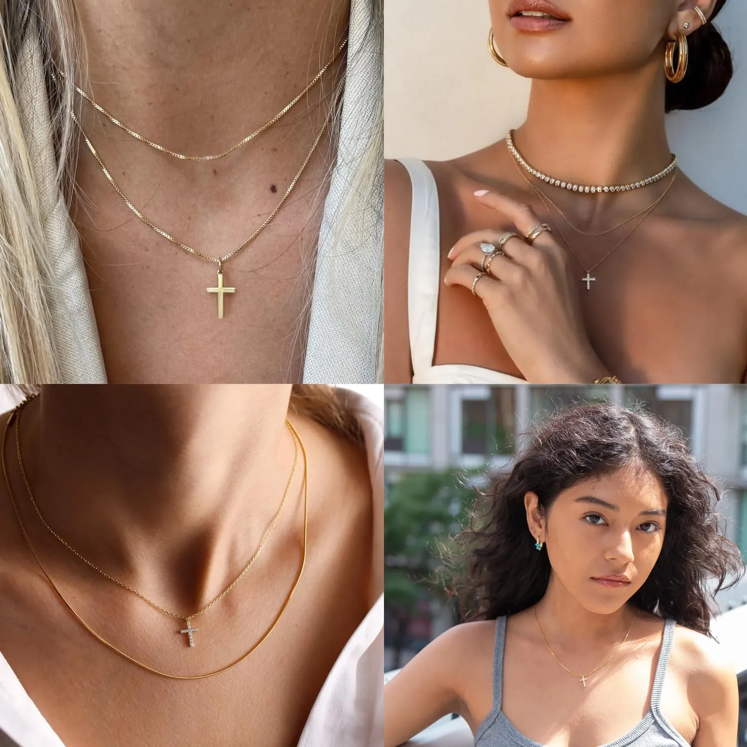Cross Necklace for Women 14K Gold/Silver Plated Dainty Infinity Long Pendant Charm Necklace Trendy Non Tarnish Waterproof Jewelry Simple Religious Christian Baptism Faith Jewelry Gifts