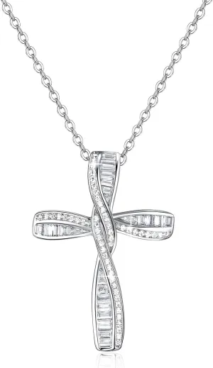 Cross Necklace for Women, 925 Sterling Silver Cross Necklaces, White Gold Cross Pendants,Cubic Zirconia Infinity Loop Cross Pendant Necklace