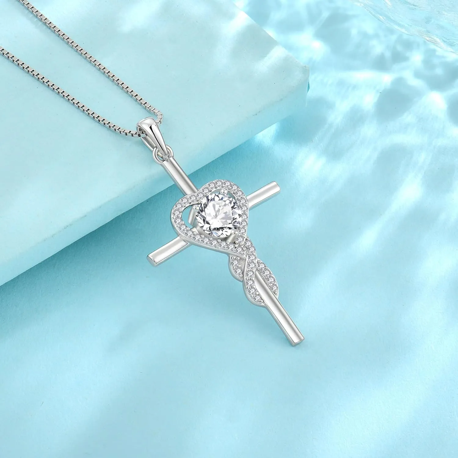 Cross Necklace for Women 925 Sterling Silver Infinity Birthstone Pendant Necklace Religious Christian Jewelry Gifts Wife Mom Girlfriend Her