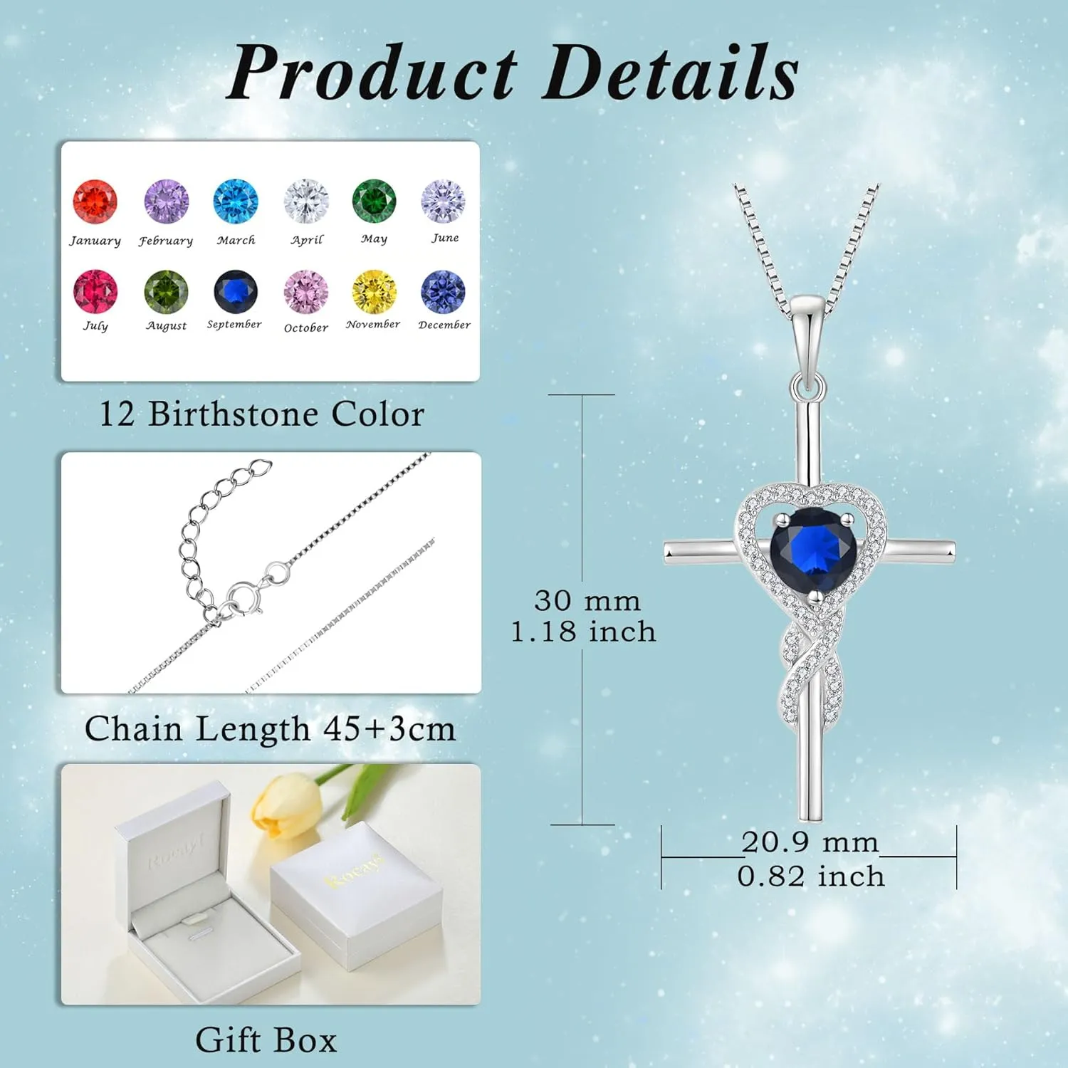 Cross Necklace for Women 925 Sterling Silver Infinity Birthstone Pendant Necklace Religious Christian Jewelry Gifts Wife Mom Girlfriend Her