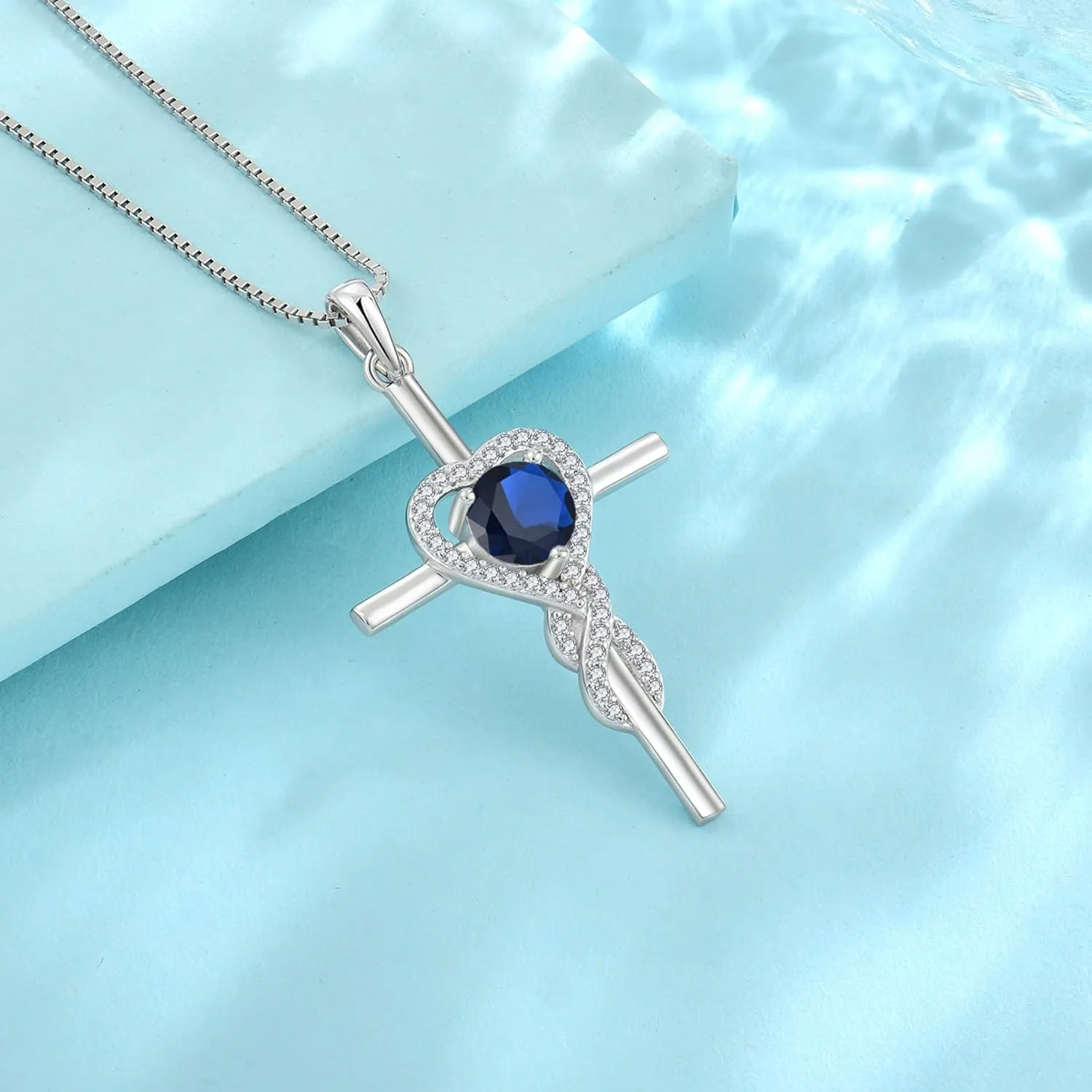 Cross Necklace for Women 925 Sterling Silver Infinity Birthstone Pendant Necklace Religious Christian Jewelry Gifts Wife Mom Girlfriend Her