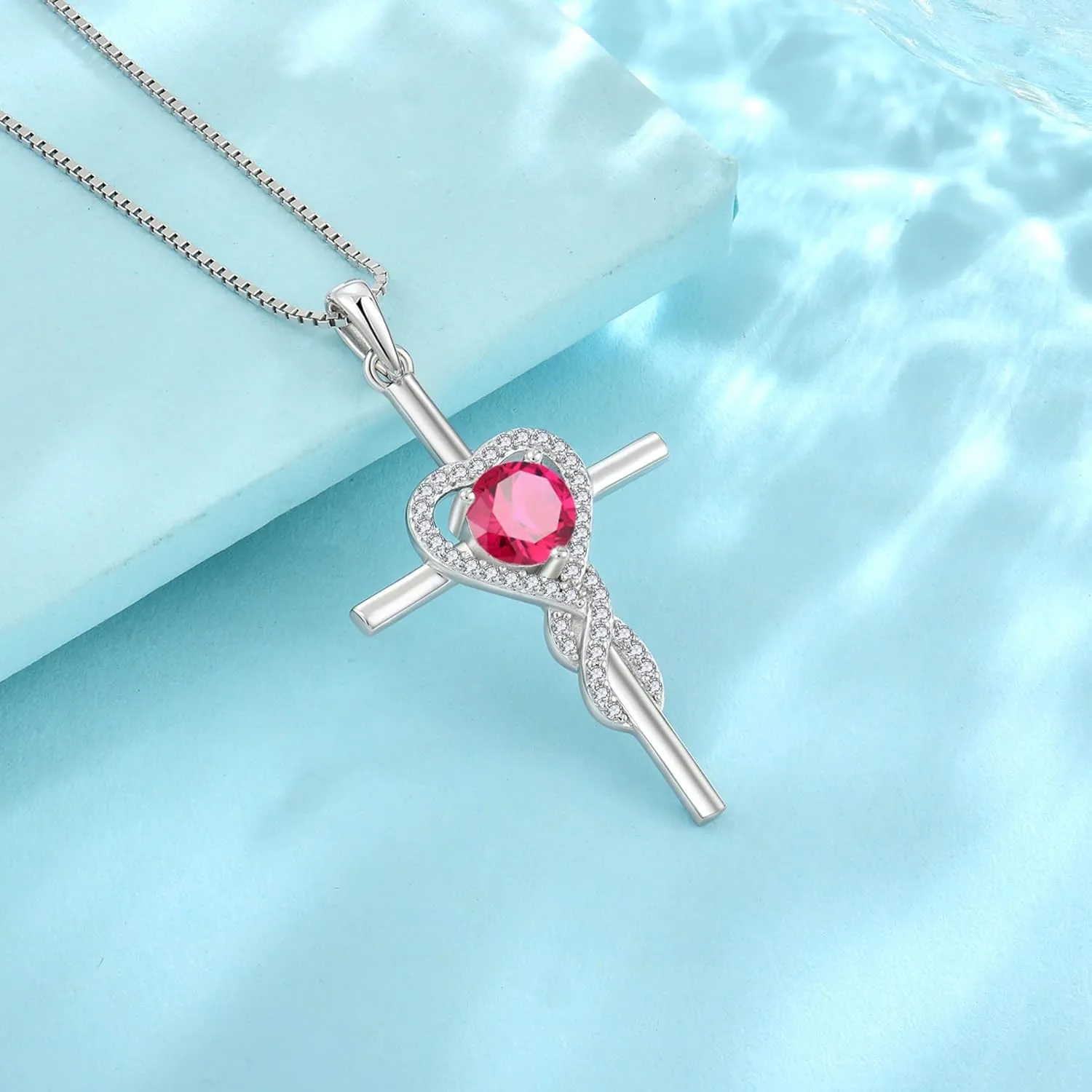 Cross Necklace for Women 925 Sterling Silver Infinity Birthstone Pendant Necklace Religious Christian Jewelry Gifts Wife Mom Girlfriend Her