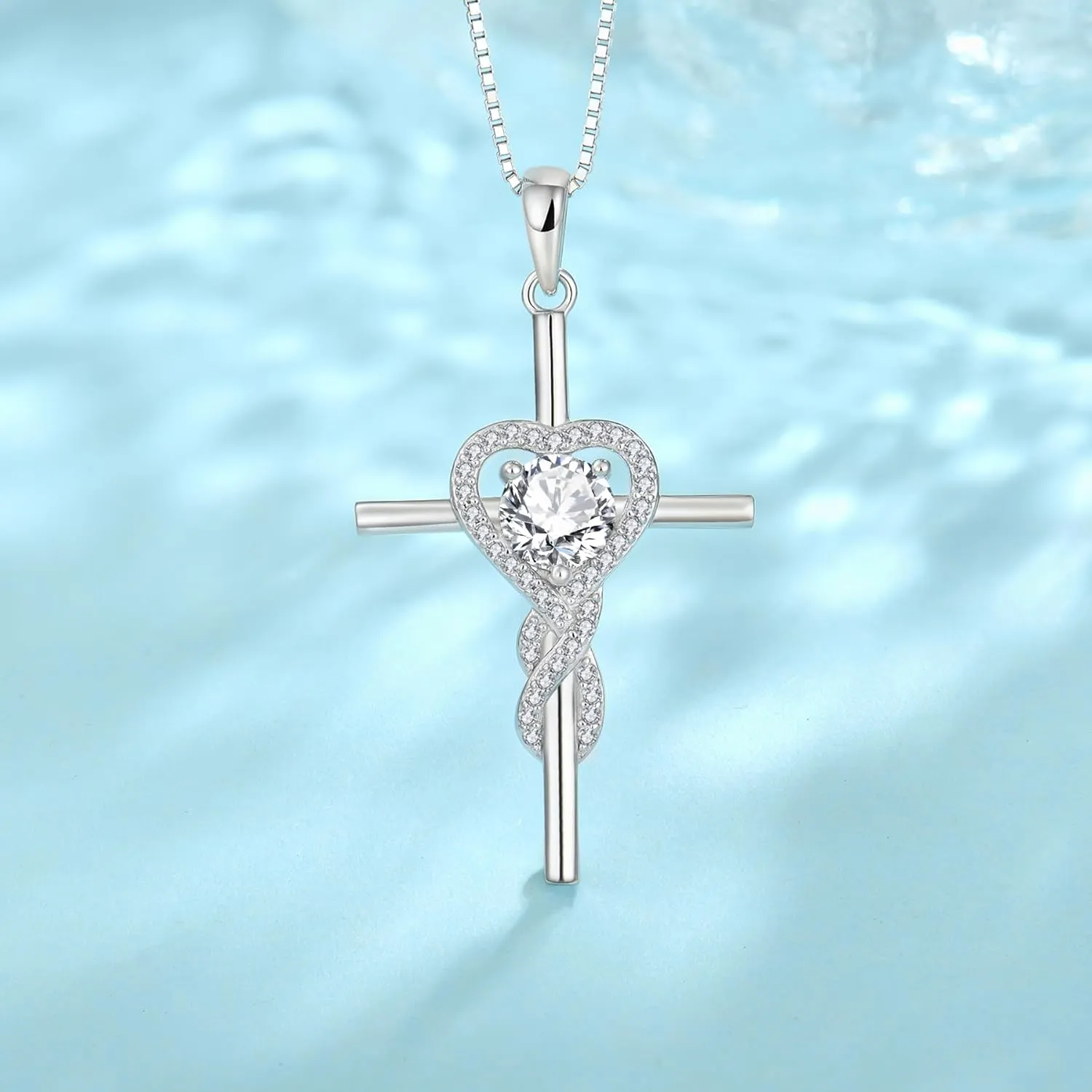 Cross Necklace for Women 925 Sterling Silver Infinity Birthstone Pendant Necklace Religious Christian Jewelry Gifts Wife Mom Girlfriend Her