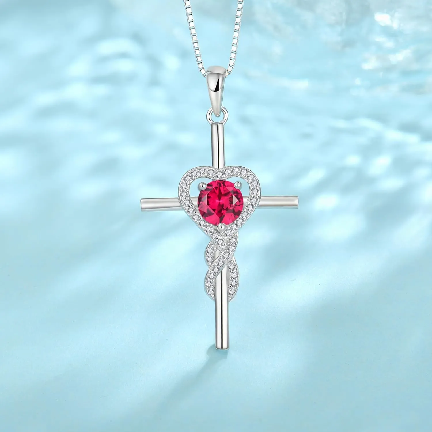 Cross Necklace for Women 925 Sterling Silver Infinity Birthstone Pendant Necklace Religious Christian Jewelry Gifts Wife Mom Girlfriend Her