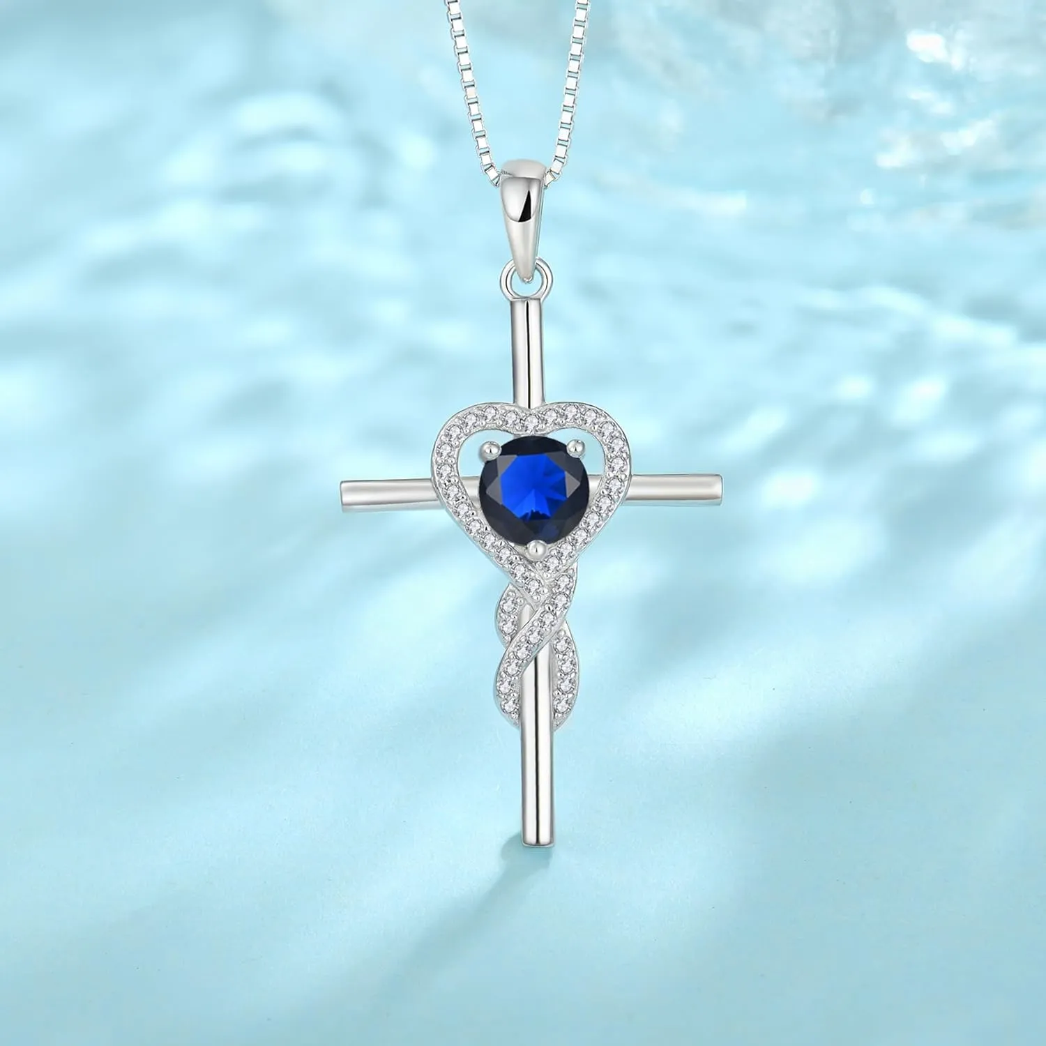 Cross Necklace for Women 925 Sterling Silver Infinity Birthstone Pendant Necklace Religious Christian Jewelry Gifts Wife Mom Girlfriend Her