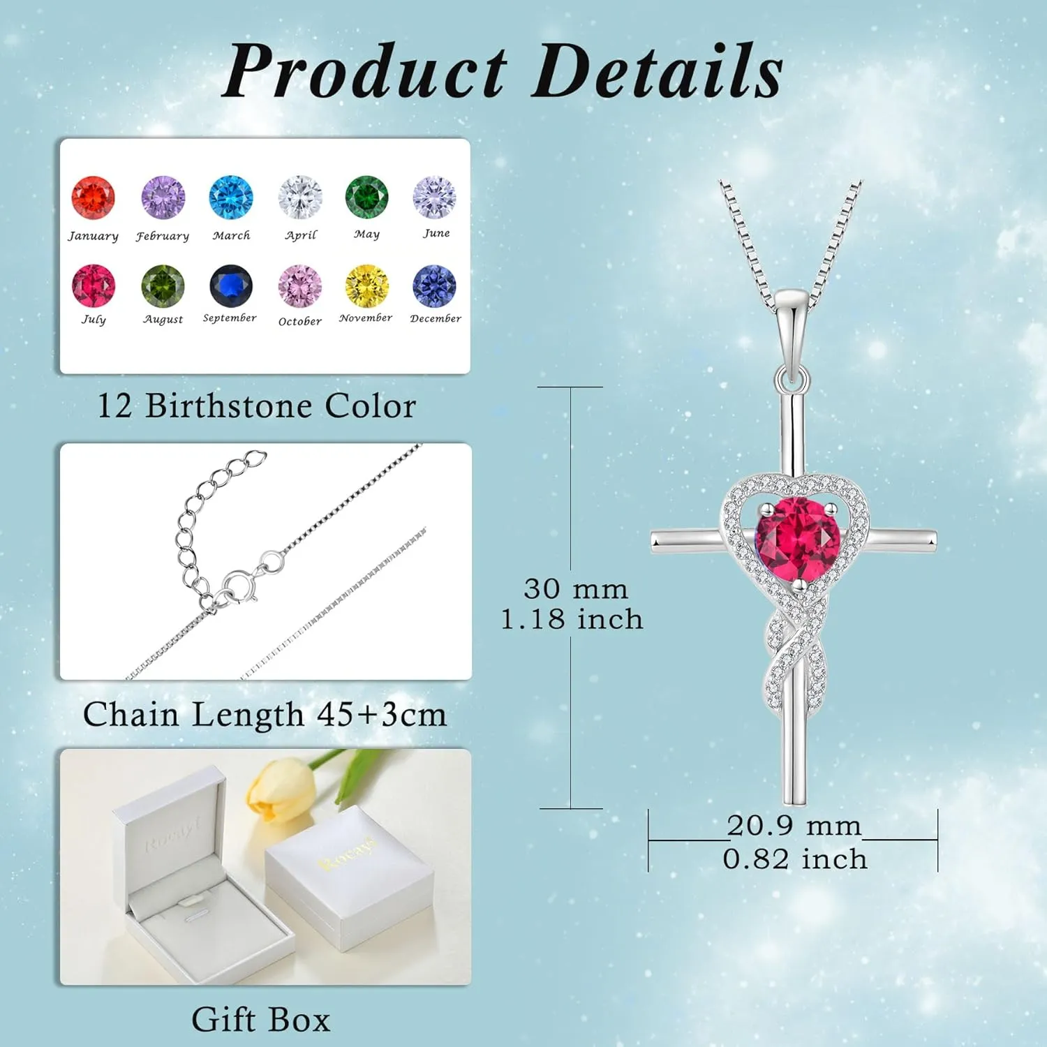 Cross Necklace for Women 925 Sterling Silver Infinity Birthstone Pendant Necklace Religious Christian Jewelry Gifts Wife Mom Girlfriend Her