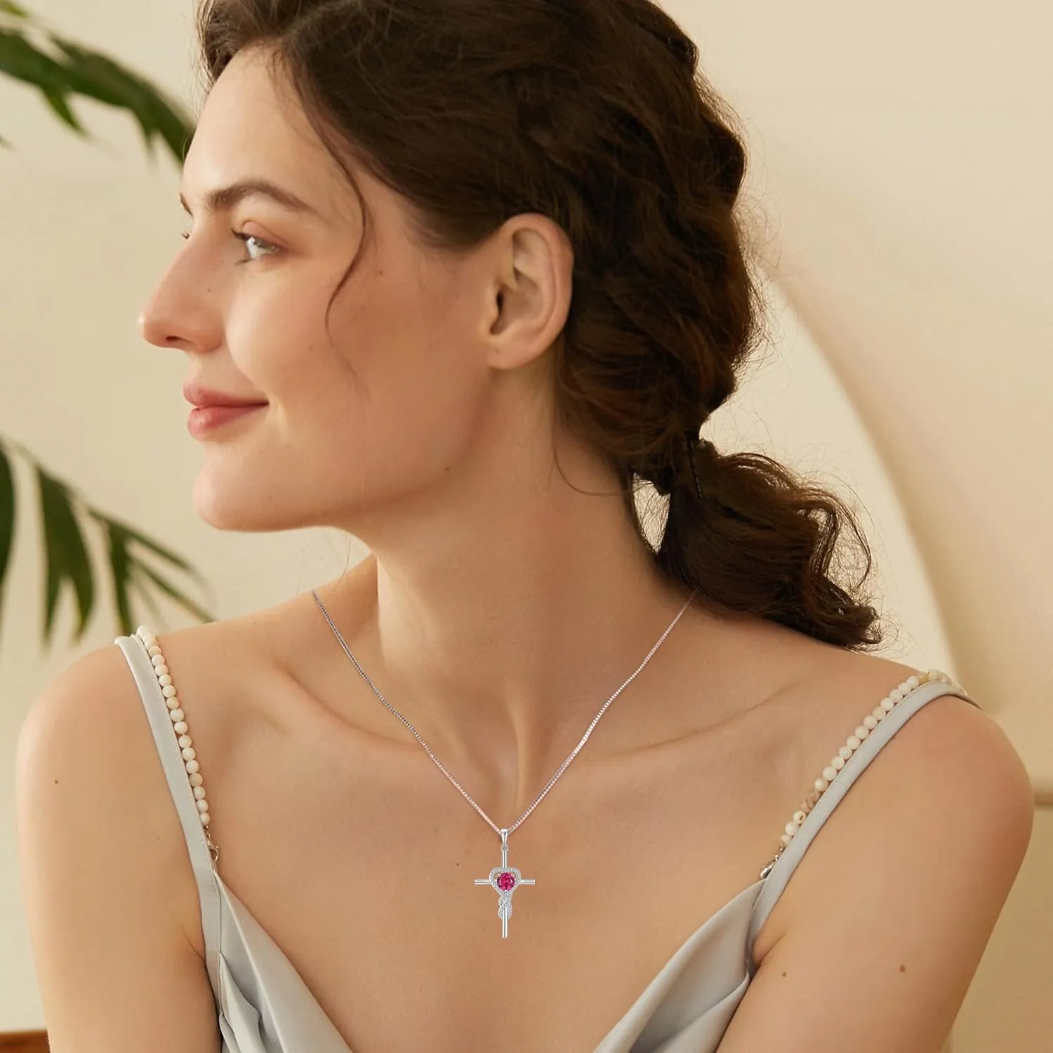 Cross Necklace for Women 925 Sterling Silver Infinity Birthstone Pendant Necklace Religious Christian Jewelry Gifts Wife Mom Girlfriend Her