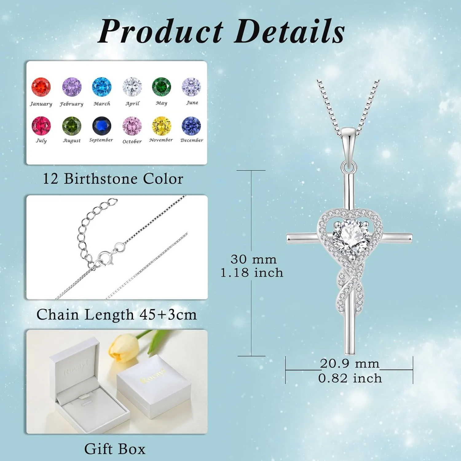 Cross Necklace for Women 925 Sterling Silver Infinity Birthstone Pendant Necklace Religious Christian Jewelry Gifts Wife Mom Girlfriend Her
