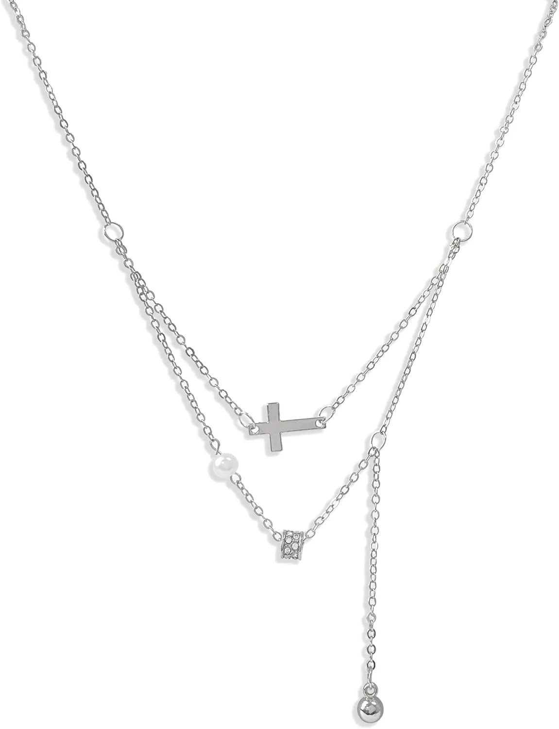 Cross Necklace for Women Irregular Double Layered Y-shaped Chain Y2k Pearl Fashionable Hip-hop Trend Women's