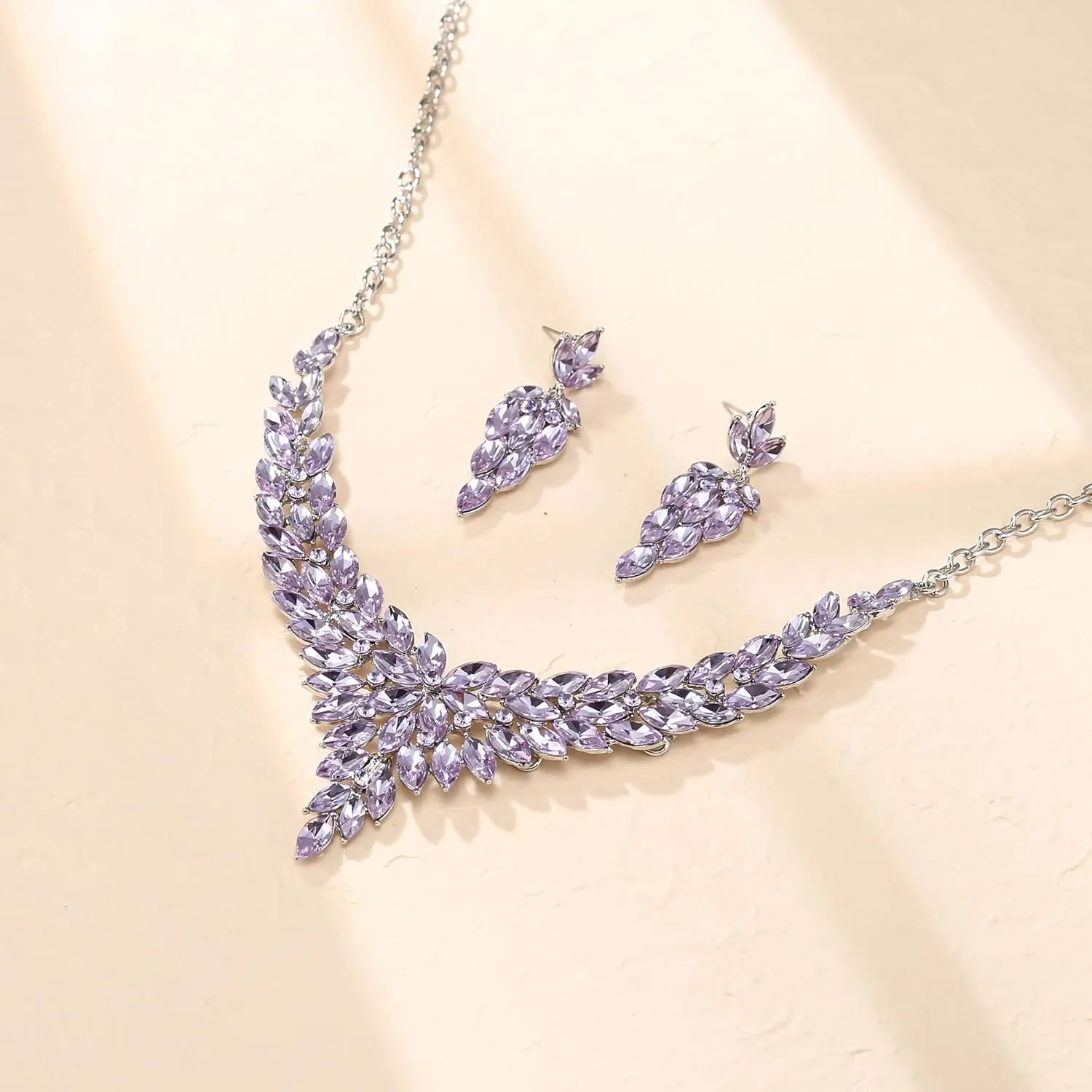 Crysdue Costume Jewelry Set for Women, Stunning Rhinestone Crystal Statement Necklace Chandelier Dangle Earrings for Prom Party