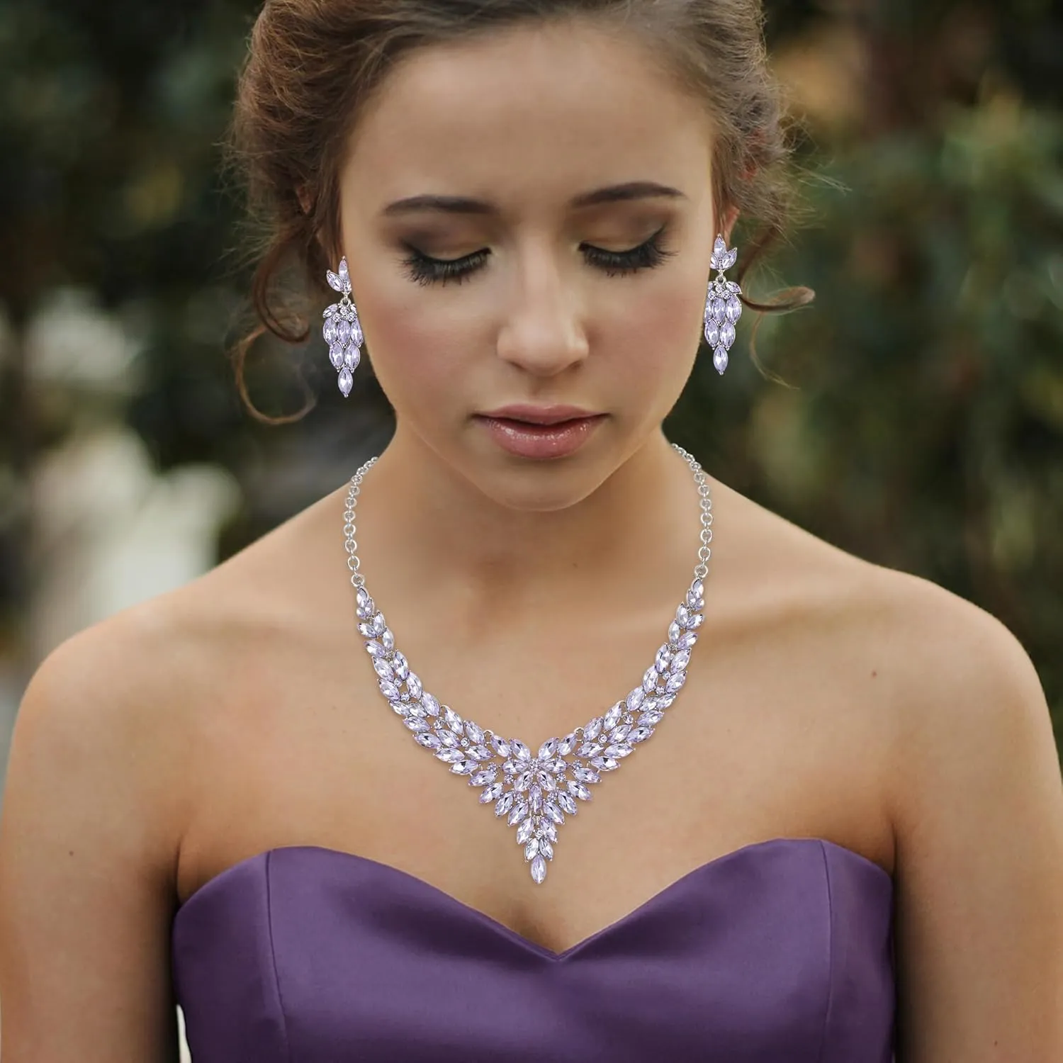 Crysdue Costume Jewelry Set for Women, Stunning Rhinestone Crystal Statement Necklace Chandelier Dangle Earrings for Prom Party