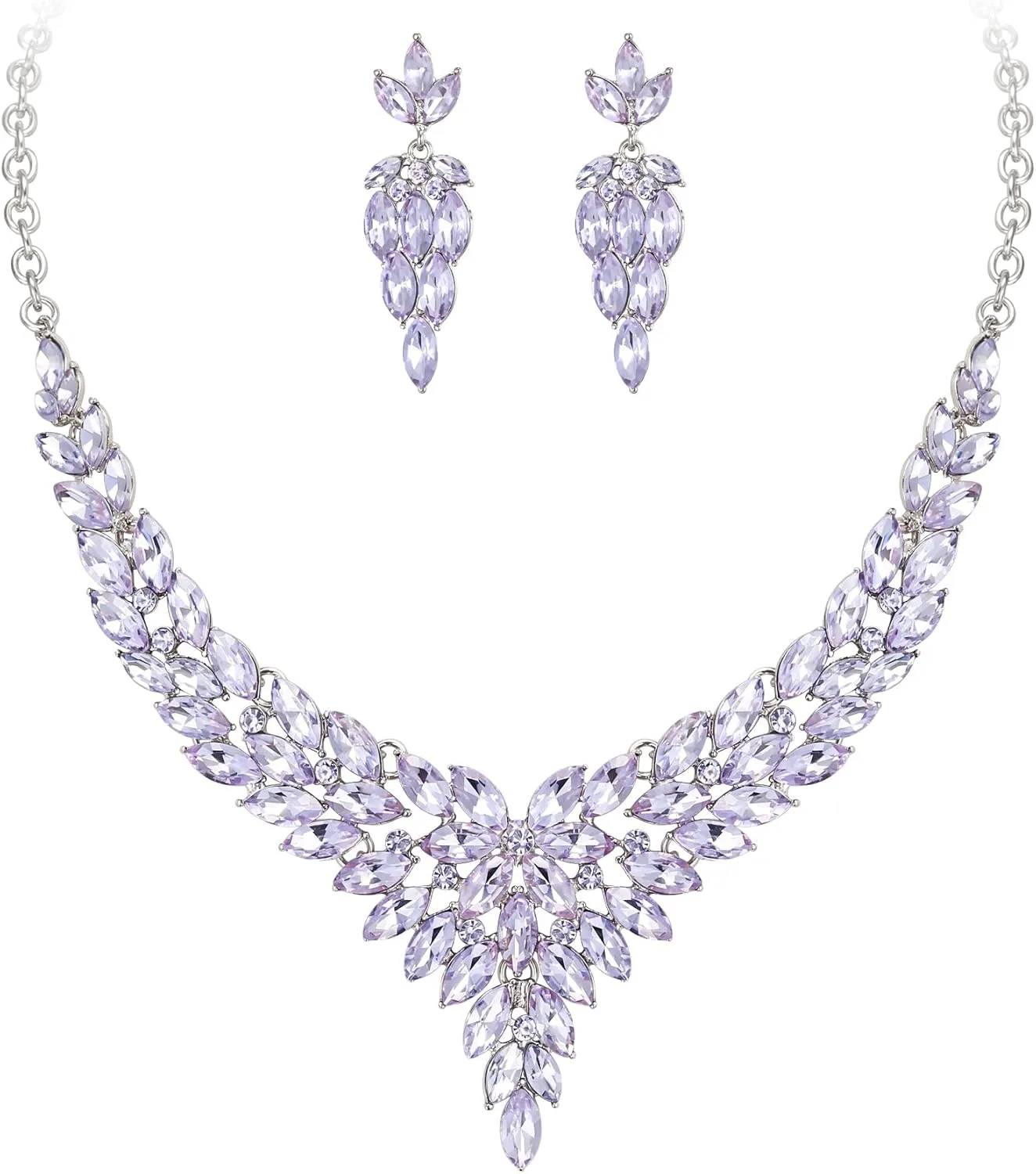 Crysdue Costume Jewelry Set for Women, Stunning Rhinestone Crystal Statement Necklace Chandelier Dangle Earrings for Prom Party