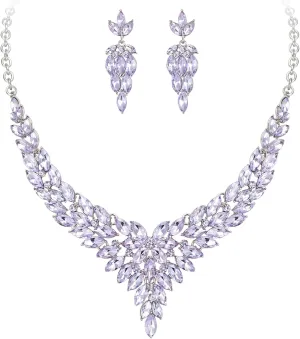 Crysdue Costume Jewelry Set for Women, Stunning Rhinestone Crystal Statement Necklace Chandelier Dangle Earrings for Prom Party