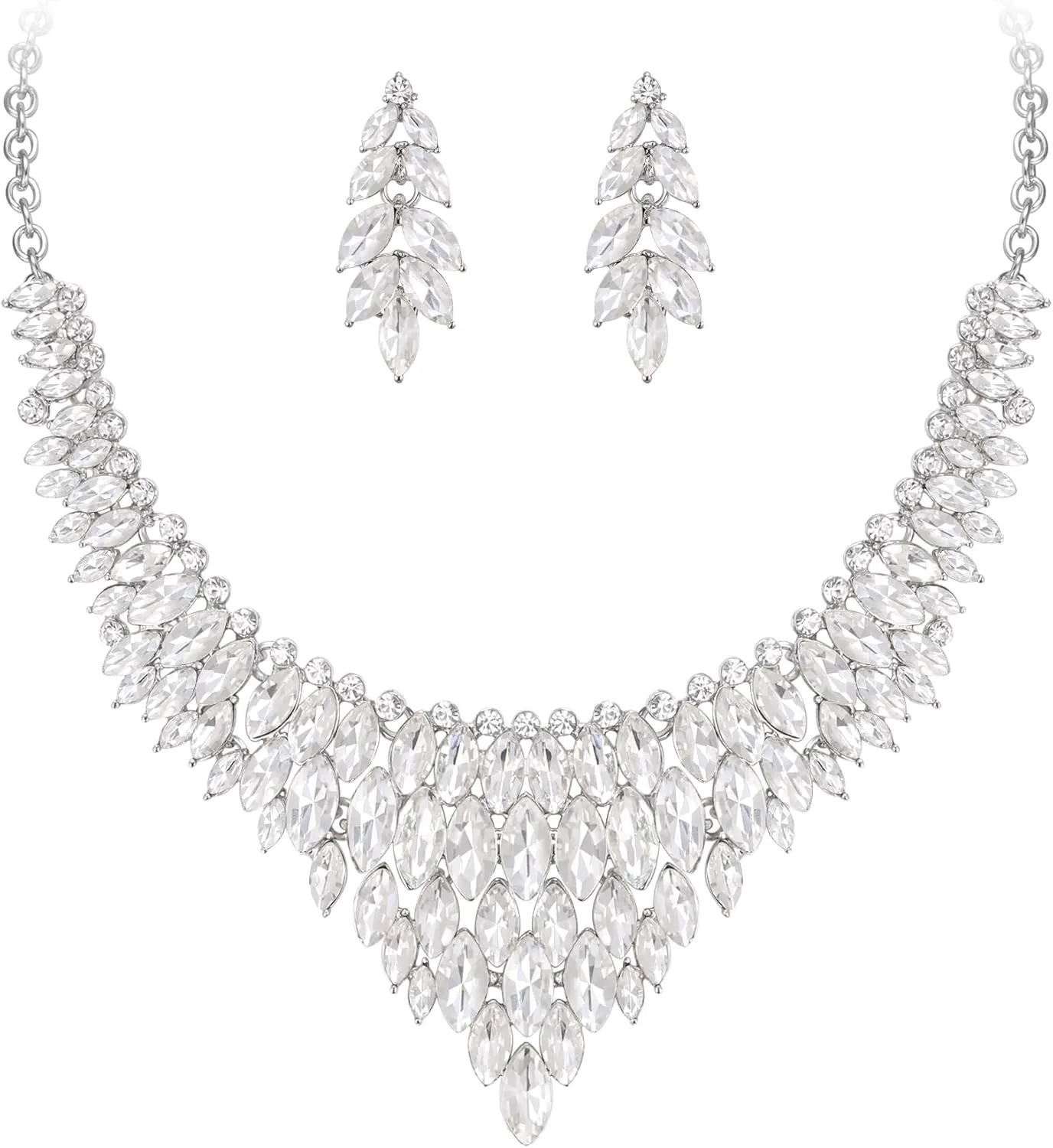 Crysdue Costume Jewelry Set for Women, Stunning Rhinestone Crystal Statement Necklace Chandelier Dangle Earrings for Prom Party