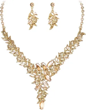 Crysdue Prom Jewelry Set for Women, Stunning Marquise Rhinestone Crystal Cluster Statement Necklace Chandelier Dangle Earrings Set for Party Costume