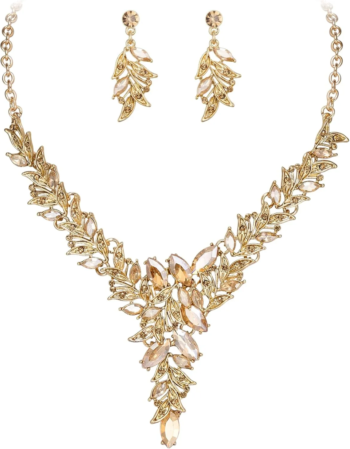 Crysdue Prom Jewelry Set for Women, Stunning Marquise Rhinestone Crystal Cluster Statement Necklace Chandelier Dangle Earrings Set for Party Costume
