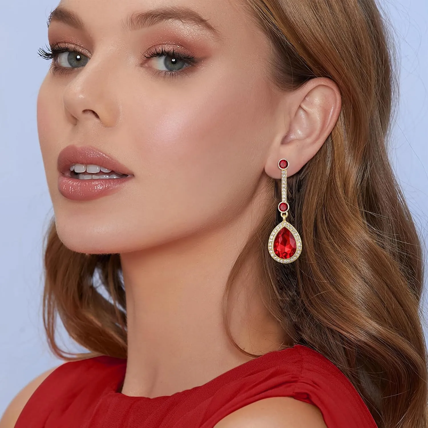Crysdue Teardrop Crystal Bridal Dangle Earrings for Party Prom, Stunning Rhinestone Wedding Jewelry for Brides Bridesmaid Women