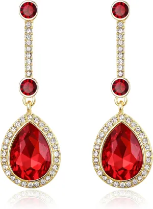 Crysdue Teardrop Crystal Bridal Dangle Earrings for Party Prom, Stunning Rhinestone Wedding Jewelry for Brides Bridesmaid Women