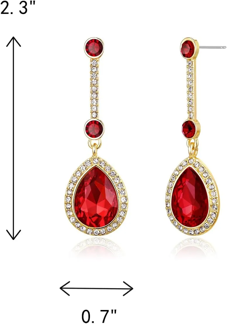 Crysdue Teardrop Crystal Bridal Dangle Earrings for Party Prom, Stunning Rhinestone Wedding Jewelry for Brides Bridesmaid Women