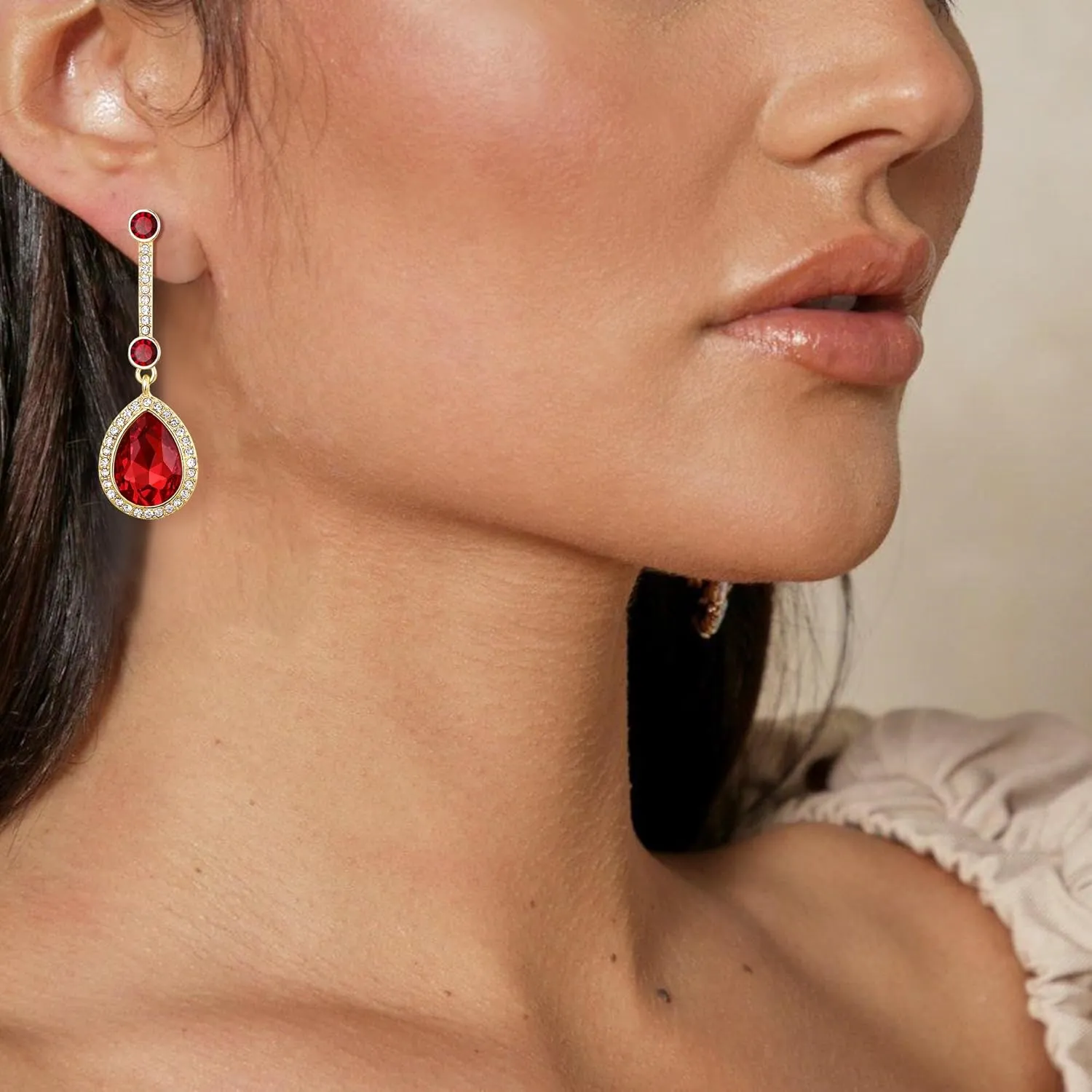 Crysdue Teardrop Crystal Bridal Dangle Earrings for Party Prom, Stunning Rhinestone Wedding Jewelry for Brides Bridesmaid Women