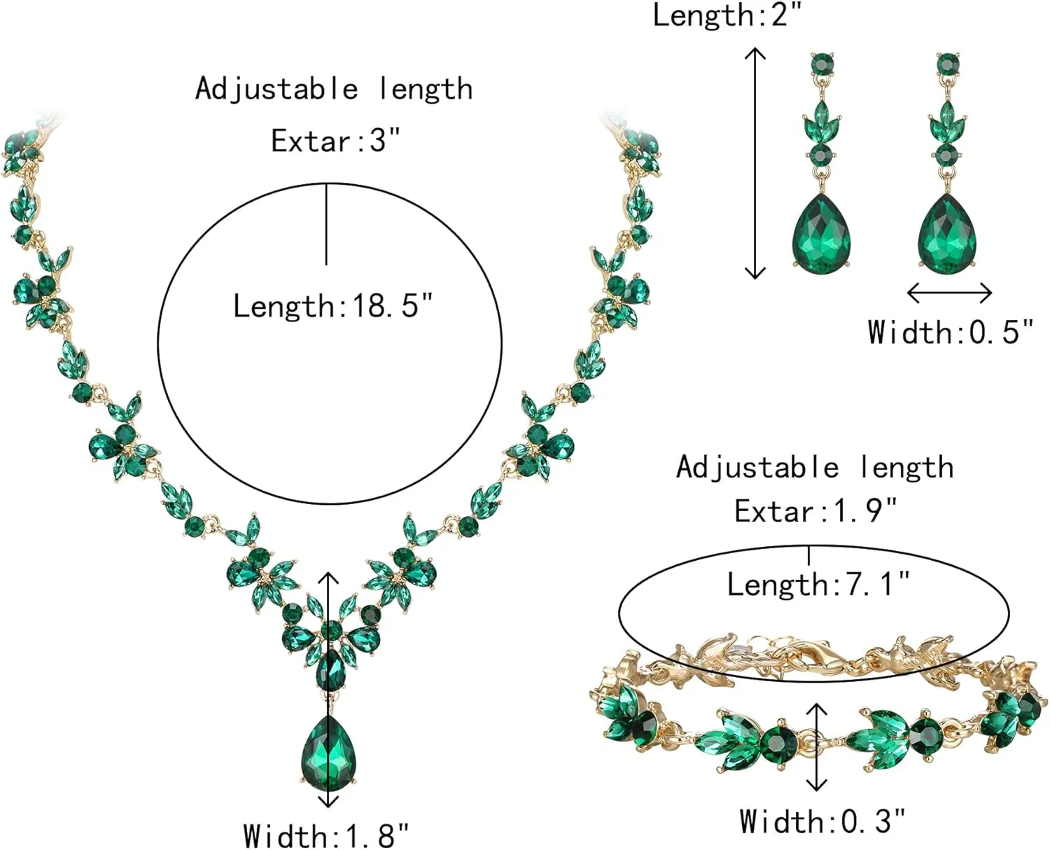 Crysdue Wedding Jewelry Set for Women Bride Bridesmaid, Stunning Marquise Rhinestone Crystal Floral Leaf Vine Pendant Necklace Dangle Earrings Bracelet for Prom Party