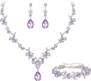 Crysdue Wedding Jewelry Set for Women Bride Bridesmaid, Stunning Marquise Rhinestone Crystal Floral Leaf Vine Pendant Necklace Dangle Earrings Bracelet for Prom Party
