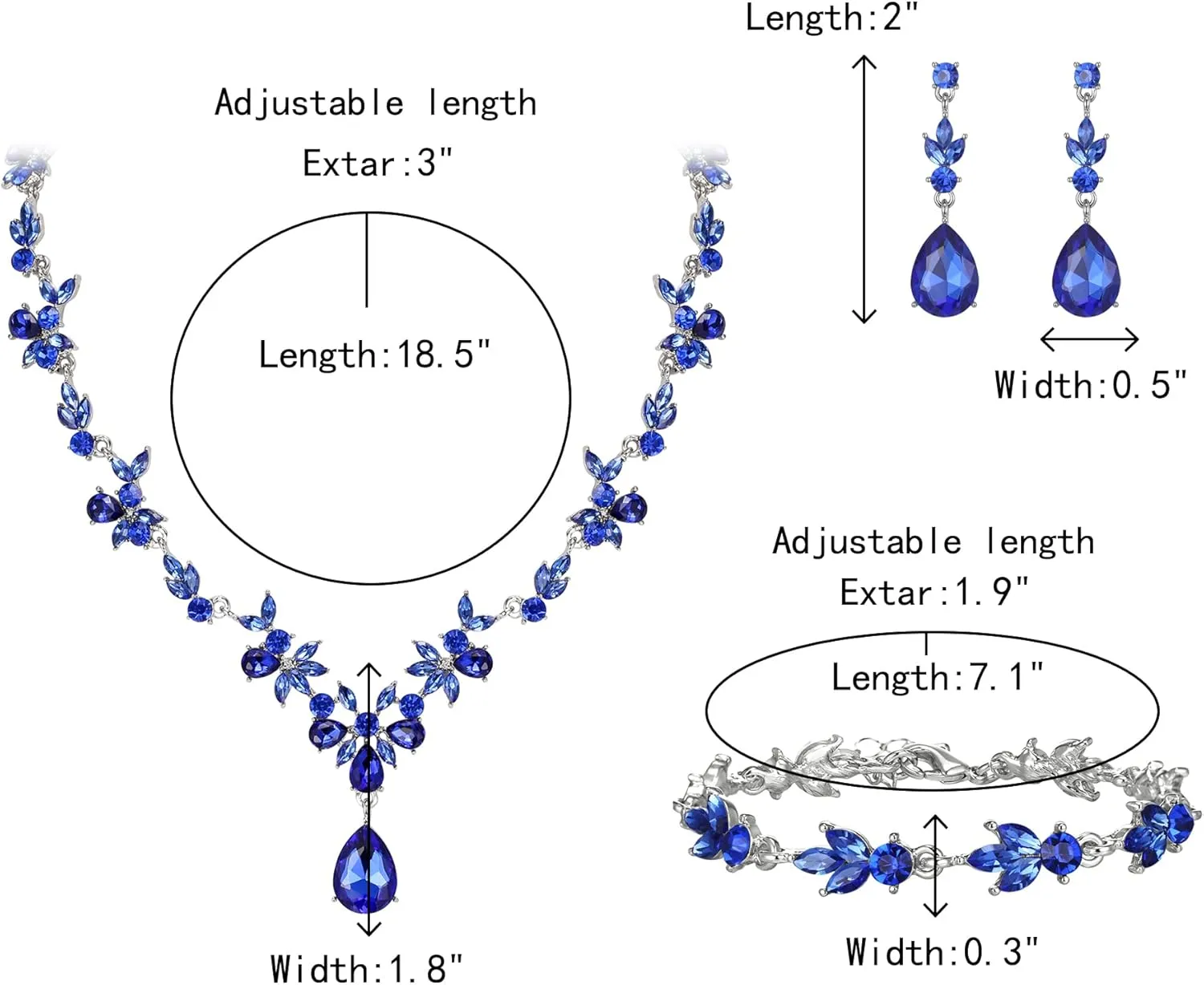 Crysdue Wedding Jewelry Set for Women Bride Bridesmaid, Stunning Marquise Rhinestone Crystal Floral Leaf Vine Pendant Necklace Dangle Earrings Bracelet for Prom Party