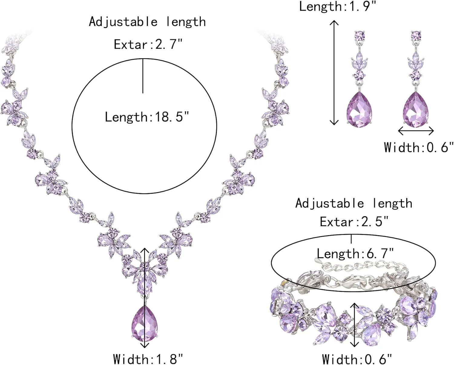 Crysdue Wedding Jewelry Set for Women Bride Bridesmaid, Stunning Marquise Rhinestone Crystal Floral Leaf Vine Pendant Necklace Dangle Earrings Bracelet for Prom Party