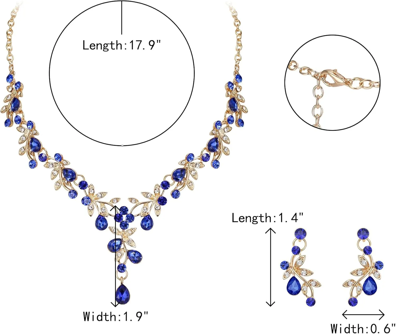Crysdue Wedding Prom Jewelry Set for Women Bridal, Stunning Leaf Crystal Cluster Statement Necklace Dangle Earrings