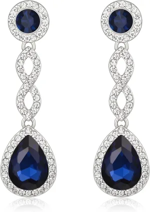 Crysdue Women's Rhinestone Bridal Chandelier Dangle Earrings for Wedding, Spiral Infinity Stunning Crystal Teardrop Jewelry for Prom Party