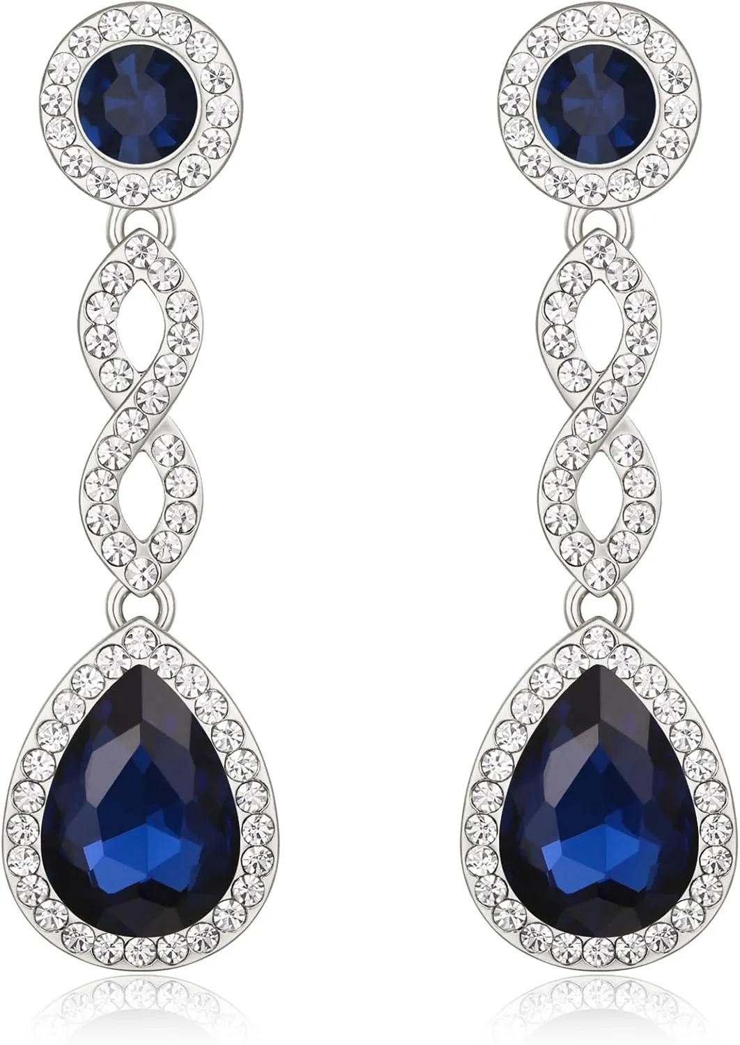Crysdue Women's Rhinestone Bridal Chandelier Dangle Earrings for Wedding, Spiral Infinity Stunning Crystal Teardrop Jewelry for Prom Party