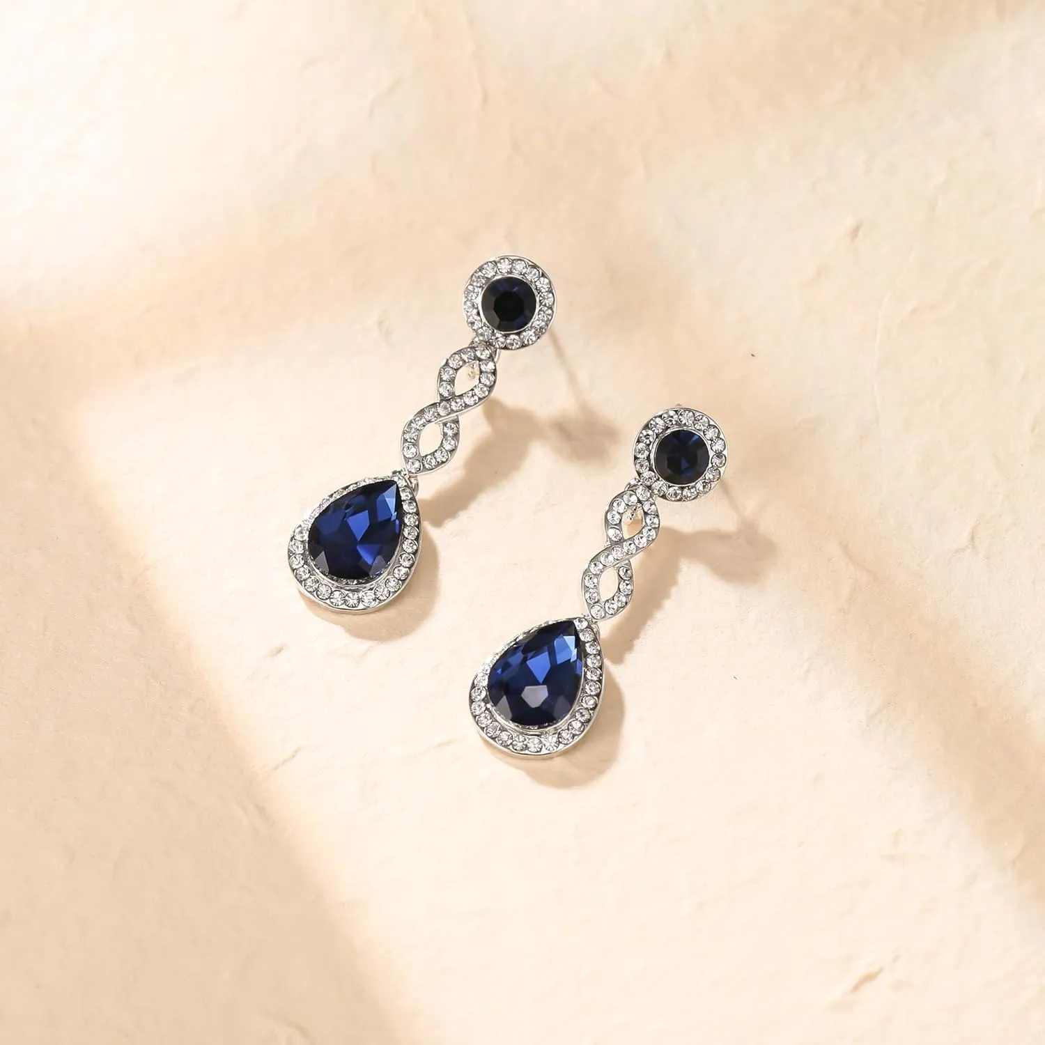 Crysdue Women's Rhinestone Bridal Chandelier Dangle Earrings for Wedding, Spiral Infinity Stunning Crystal Teardrop Jewelry for Prom Party