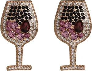 Crystal Wine Glass Dangle Earrings Shiny Rhinestones Pearl Beaded Cup Drop Earrings Fruit Juice Cup Earrings Glass Charming Cocktail Summer Beach Jewelry for Women-purple