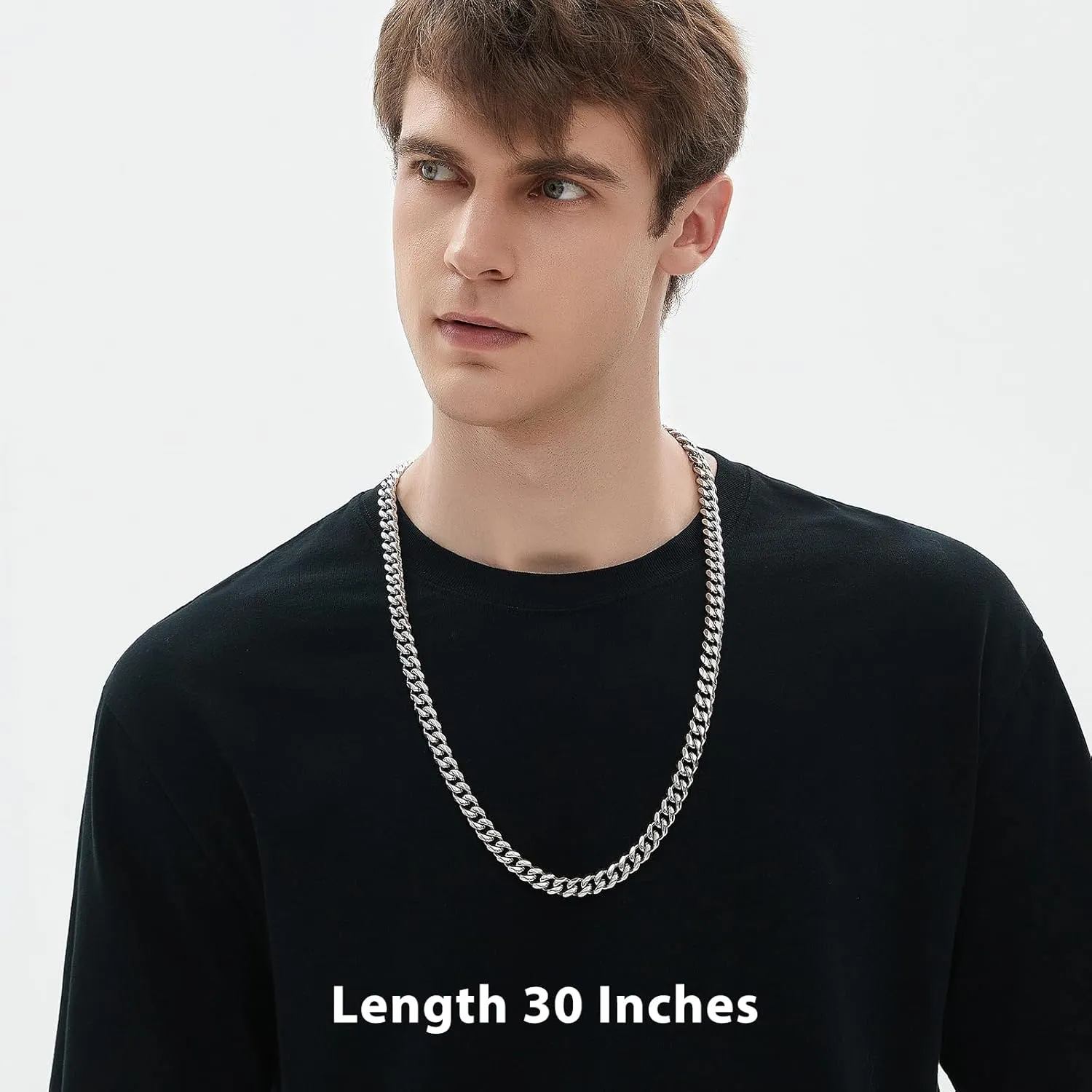 Cuban Link Chain for Men 9MM Silver Chain Necklace 316l Stainless Steel 925 Sterling Silver Filled