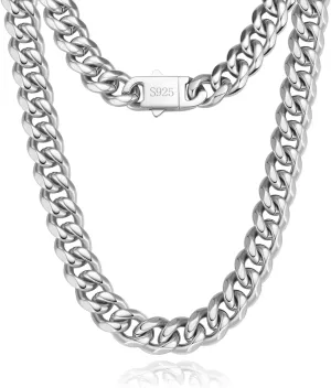 Cuban Link Chain for Men 9MM Silver Chain Necklace 316l Stainless Steel 925 Sterling Silver Filled