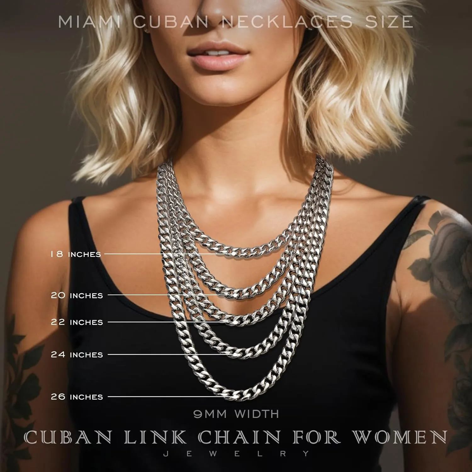 Cuban Link Chain for Men 9MM Silver Chain Necklace 316l Stainless Steel 925 Sterling Silver Filled