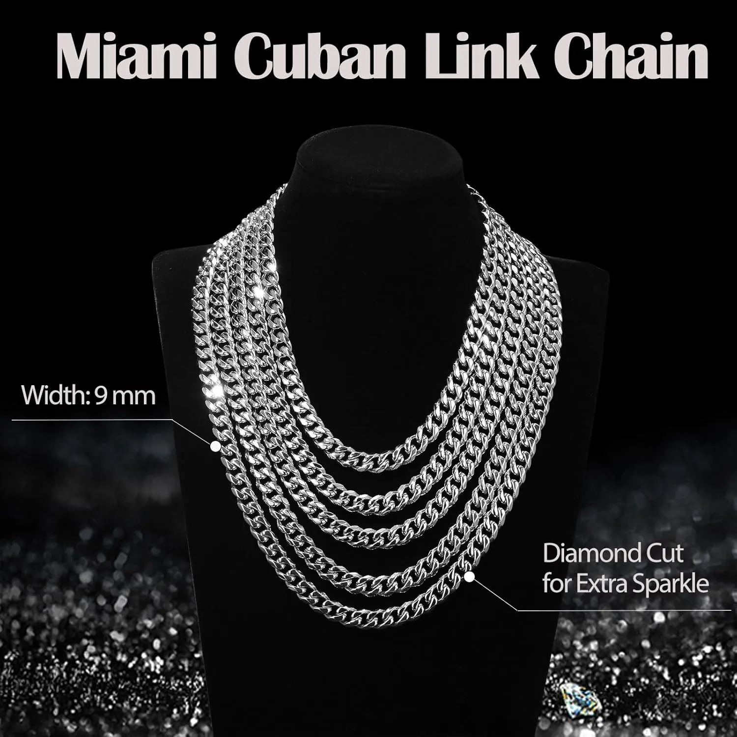 Cuban Link Chain for Men 9MM Silver Chain Necklace 316l Stainless Steel 925 Sterling Silver Filled