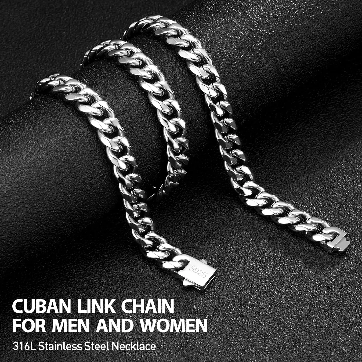 Cuban Link Chain for Men 9MM Silver Chain Necklace 316l Stainless Steel 925 Sterling Silver Filled
