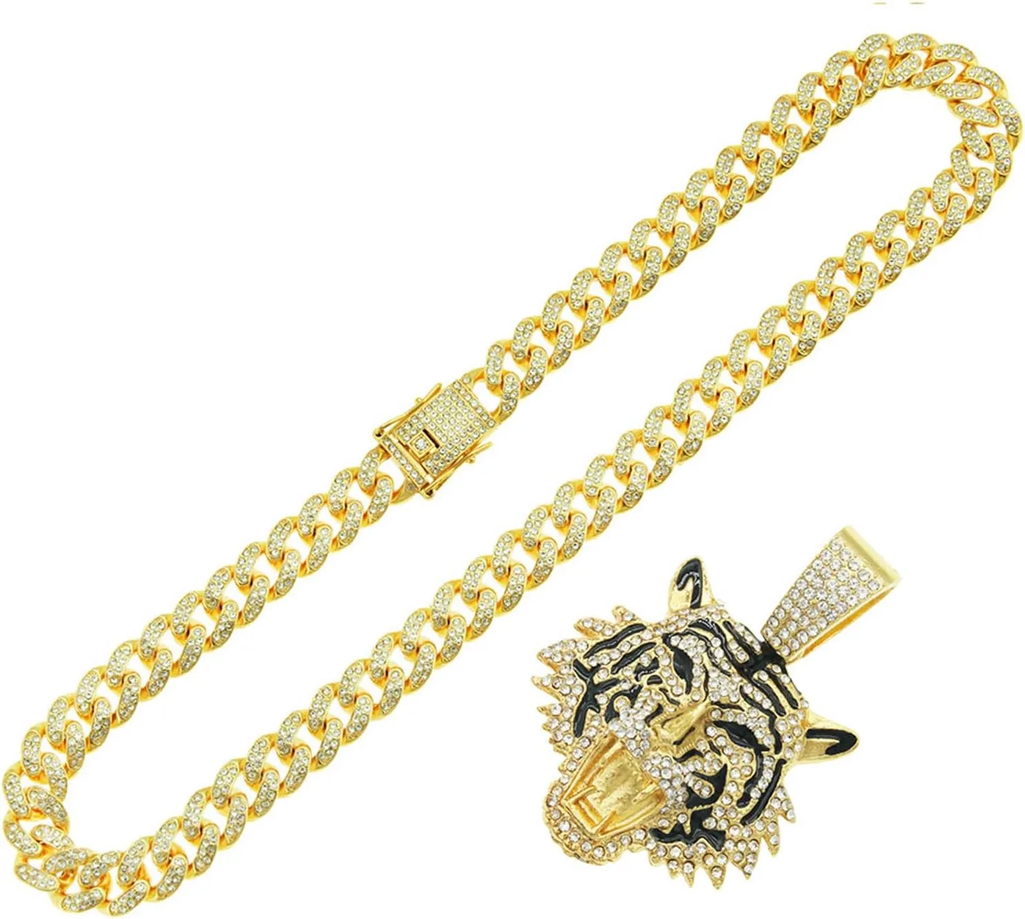 Cuban Pendant Necklace, Miami Ice Out Chain Necklace, Animal Pendant Hip-Hop Jewelry for Men Women, 20inch