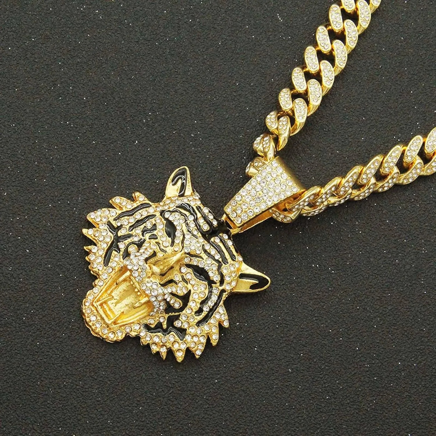Cuban Pendant Necklace, Miami Ice Out Chain Necklace, Animal Pendant Hip-Hop Jewelry for Men Women, 20inch