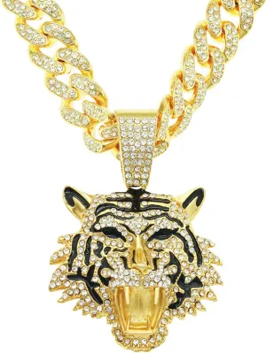 Cuban Pendant Necklace, Miami Ice Out Chain Necklace, Animal Pendant Hip-Hop Jewelry for Men Women, 20inch