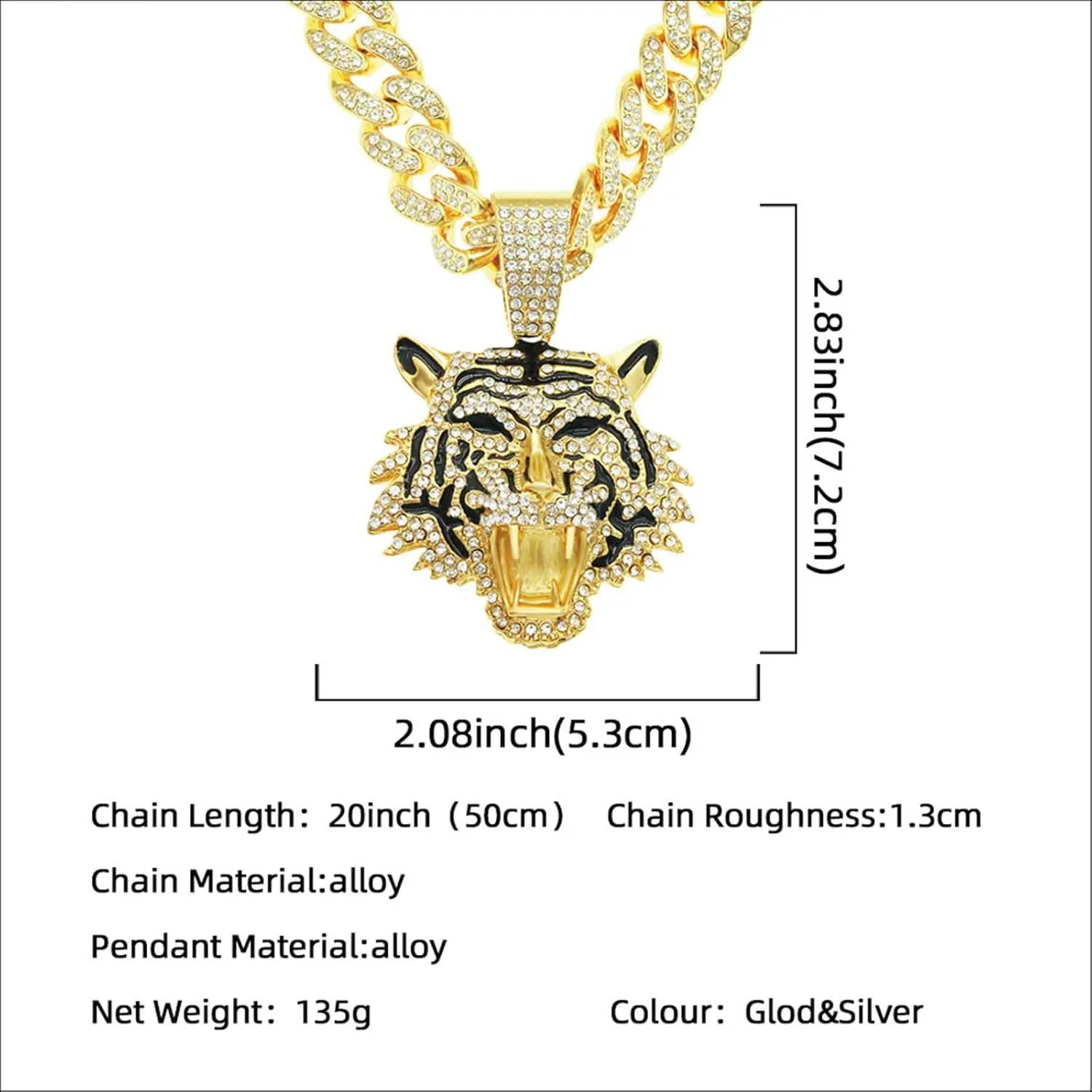 Cuban Pendant Necklace, Miami Ice Out Chain Necklace, Animal Pendant Hip-Hop Jewelry for Men Women, 20inch