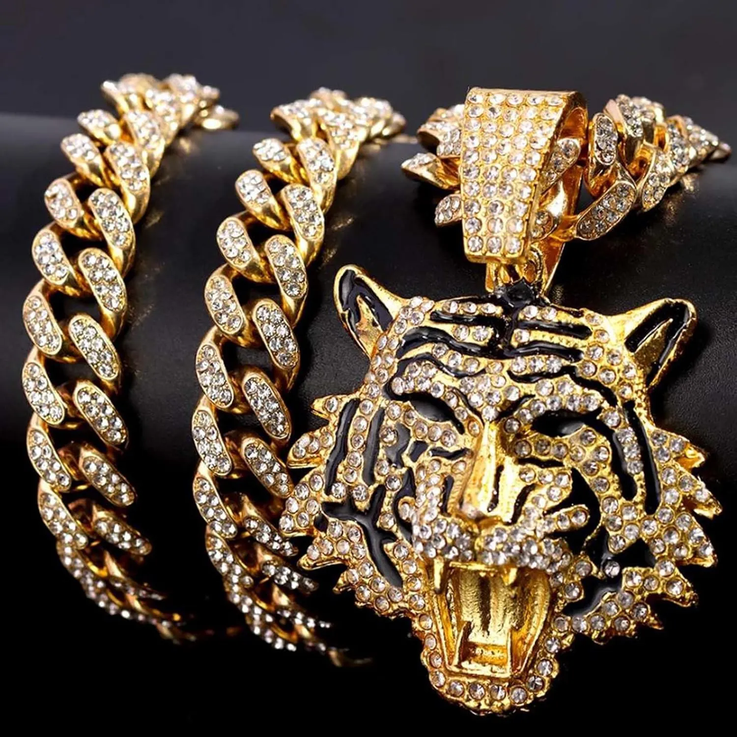 Cuban Pendant Necklace, Miami Ice Out Chain Necklace, Animal Pendant Hip-Hop Jewelry for Men Women, 20inch