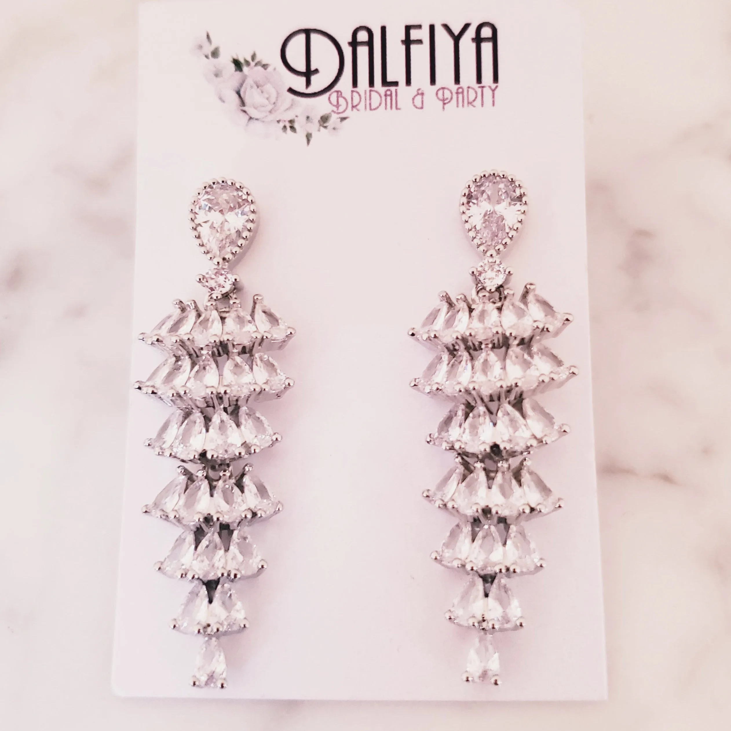 Cubic Zirconia Glam Chandelier Bridal Earrings for Bride