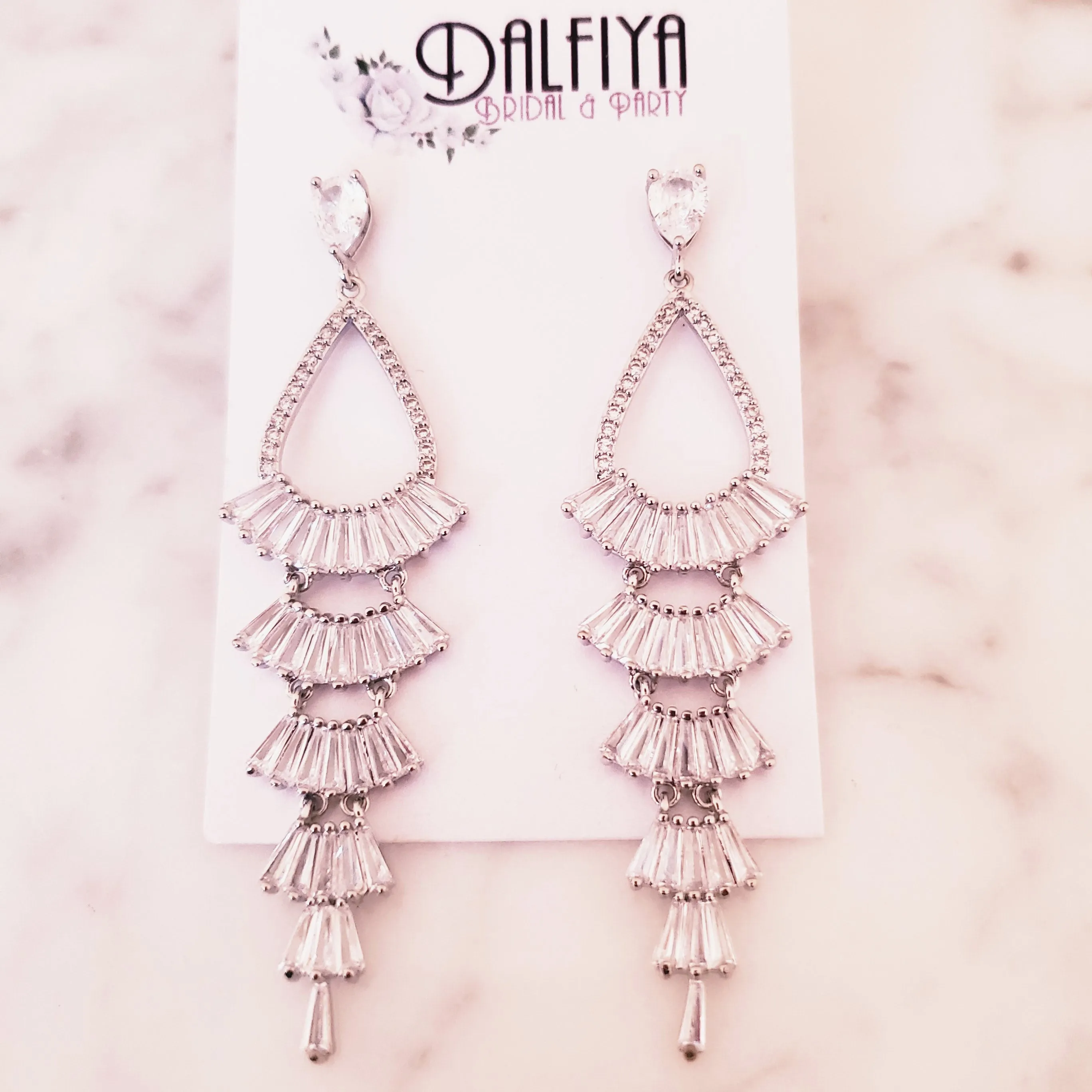 Cubic Zirconia Long Chandelier Bridal Earrings for Bride